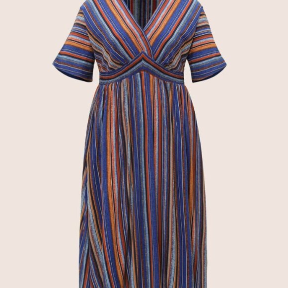 BloomChic Striped Contrast Dolman Sleeve Shirred Pocket Split Flutter Dress 6XL - Picture 5 of 5